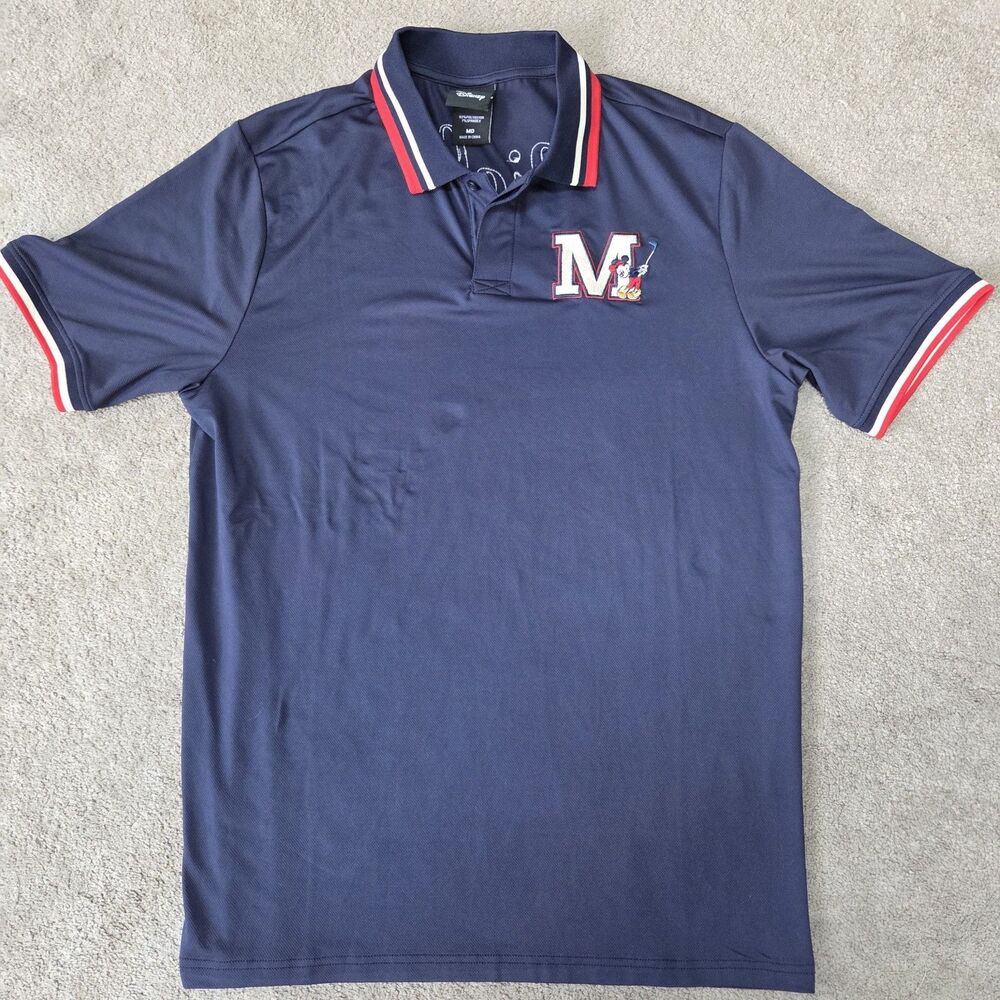 Disney Men's Mickey Mouse Collegiate Short Sleeve Navy Golf Polo Shirt Size L